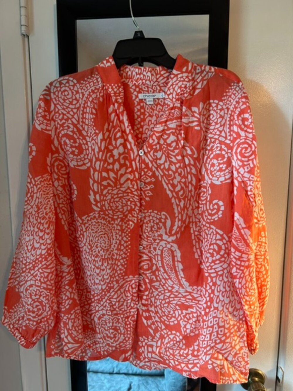 Chico's Orange Front Button Puffy Sleeves Top. SIze 2 (US 12)